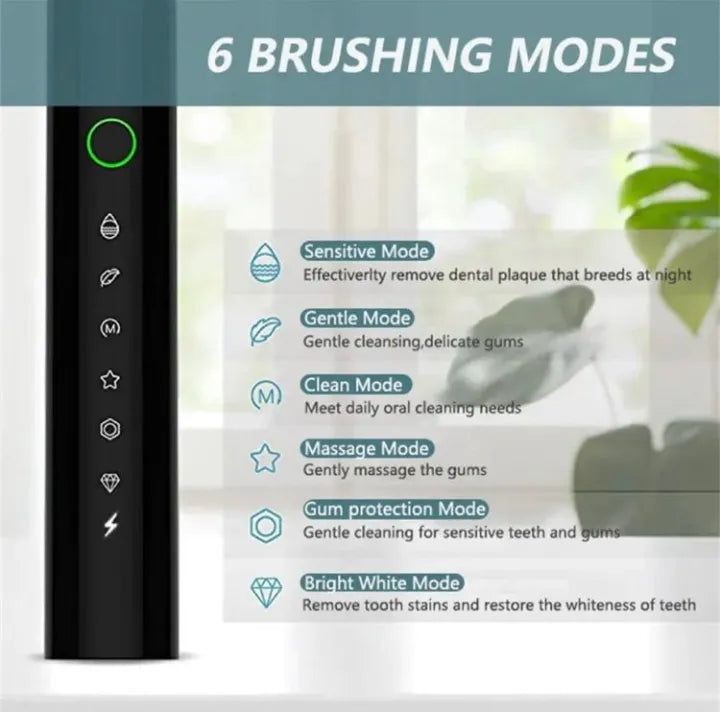 6 Modes Sonic Electric Toothbrush Smart Timer Rechargeable Whitening Tooth brush
