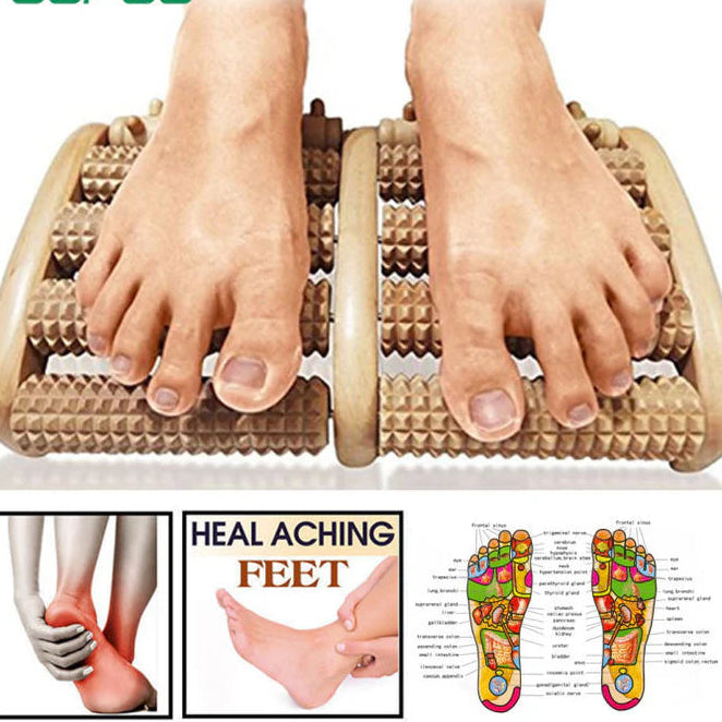Wooden Foot Roller Massager | Manual Reflexology Therapy Tool for Pain Relief, Stress Relaxation & Foot Care