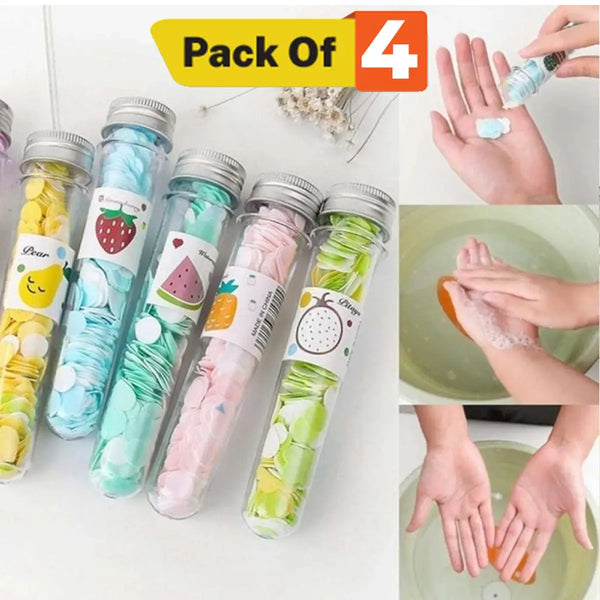 Travel accessories dissolvable paper Soap | Pack of 4 | 4 tubes in one pack