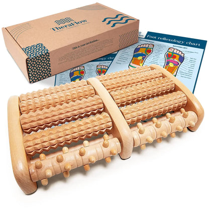 Wooden Foot Roller Massager | Manual Reflexology Therapy Tool for Pain Relief, Stress Relaxation & Foot Care