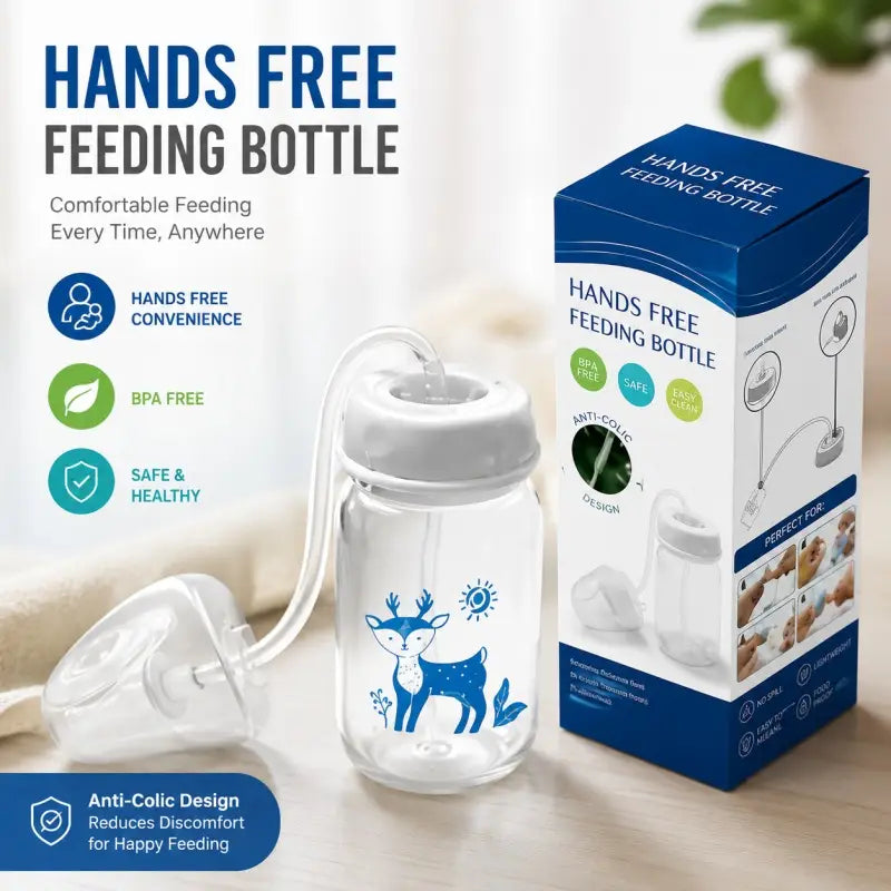 Hands Free Baby Feeding Bottle – Anti-Colic BPA Free Nursing Bottle with Silicone Tube – Self Feeding Baby Milk Bottle