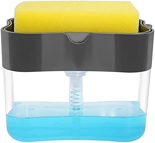 Soap Dispenser, Soap Pump Sponge Caddy, New 2-in-1 Manual Press Liquid Soap Dispenser Sponge Holder, Soap Dispenser for Kitchen