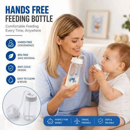 Hands Free Baby Feeding Bottle – Anti-Colic BPA Free Nursing Bottle with Silicone Tube – Self Feeding Baby Milk Bottle