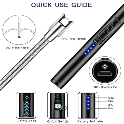 Electric USB Rechargeable Lighter | 360° Flexible Long Neck | Flameless Arc with LED Indicator