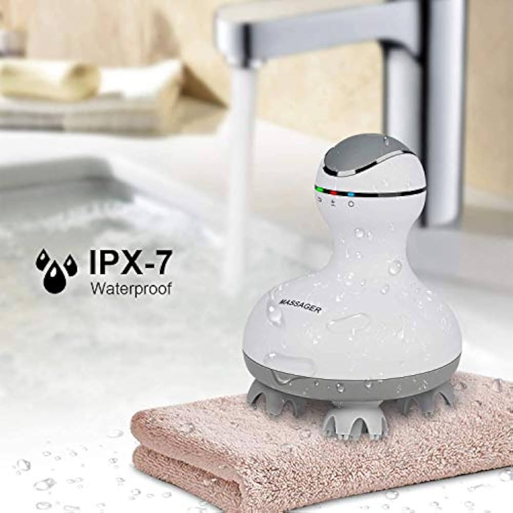 Electric Scalp Head & Back Massager, Cordless Hair Massage Waterproof Head Massager With 4 Heads 84 Nodes For Hair Growth, Stress Relief & Deep Clean, Gifts For Men Women, White