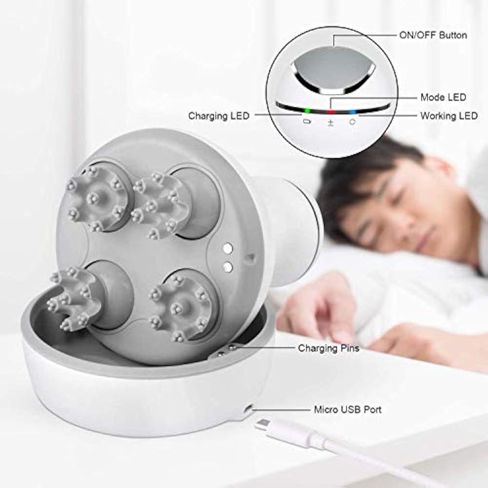 Electric Scalp Head & Back Massager, Cordless Hair Massage Waterproof Head Massager With 4 Heads 84 Nodes For Hair Growth, Stress Relief & Deep Clean, Gifts For Men Women, White