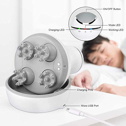 Electric Scalp Head & Back Massager, Cordless Hair Massage Waterproof Head Massager With 4 Heads 84 Nodes For Hair Growth, Stress Relief & Deep Clean, Gifts For Men Women, White