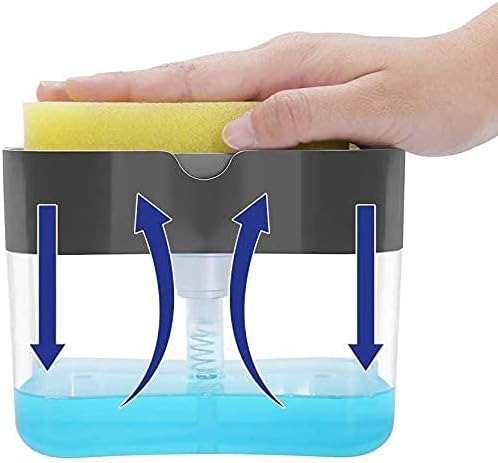 Soap Dispenser, Soap Pump Sponge Caddy, New 2-in-1 Manual Press Liquid Soap Dispenser Sponge Holder, Soap Dispenser for Kitchen