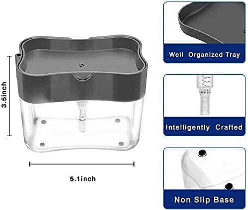 Soap Dispenser, Soap Pump Sponge Caddy, New 2-in-1 Manual Press Liquid Soap Dispenser Sponge Holder, Soap Dispenser for Kitchen