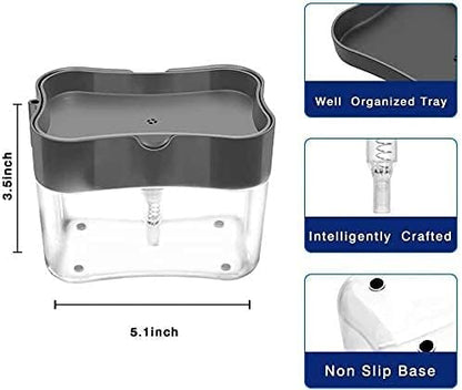Soap Dispenser, Soap Pump Sponge Caddy, New 2-in-1 Manual Press Liquid Soap Dispenser Sponge Holder, Soap Dispenser for Kitchen