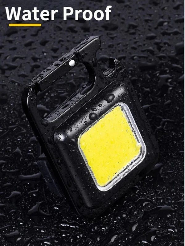COB Rechargeable Keychain Flashlight: 3 Light Mod Portable Pocket Light with Folding Bracket, Bottle Opener, Magnet Base & Type-C Charging