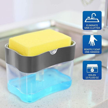 Soap Dispenser, Soap Pump Sponge Caddy, New 2-in-1 Manual Press Liquid Soap Dispenser Sponge Holder, Soap Dispenser for Kitchen