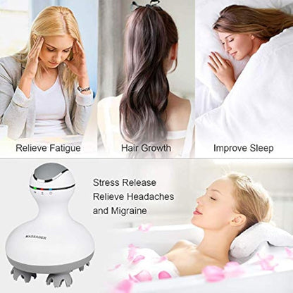 Electric Scalp Head & Back Massager, Cordless Hair Massage Waterproof Head Massager With 4 Heads 84 Nodes For Hair Growth, Stress Relief & Deep Clean, Gifts For Men Women, White