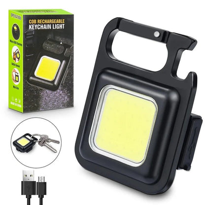 COB Rechargeable Keychain Flashlight: 3 Light Mod Portable Pocket Light with Folding Bracket, Bottle Opener, Magnet Base & Type-C Charging
