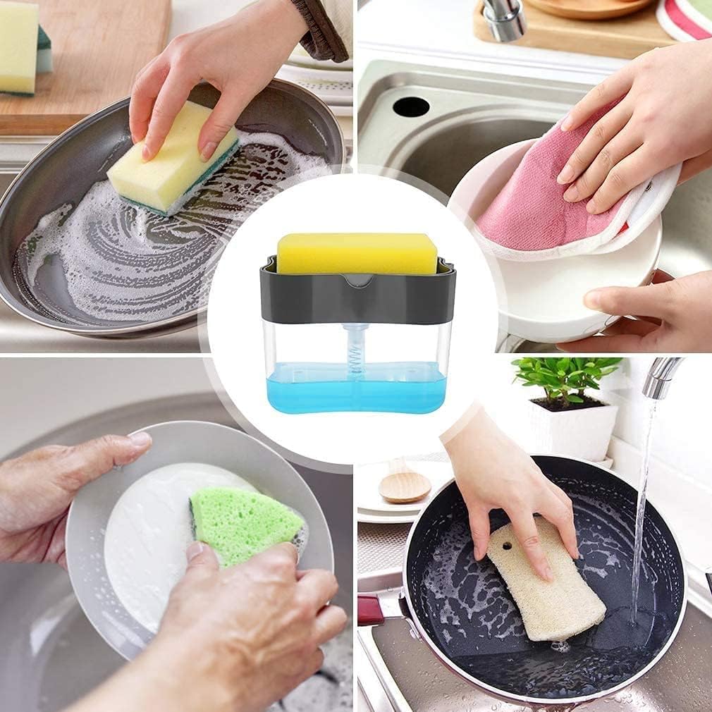 Soap Dispenser, Soap Pump Sponge Caddy, New 2-in-1 Manual Press Liquid Soap Dispenser Sponge Holder, Soap Dispenser for Kitchen
