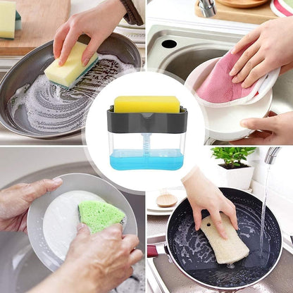 Soap Dispenser, Soap Pump Sponge Caddy, New 2-in-1 Manual Press Liquid Soap Dispenser Sponge Holder, Soap Dispenser for Kitchen