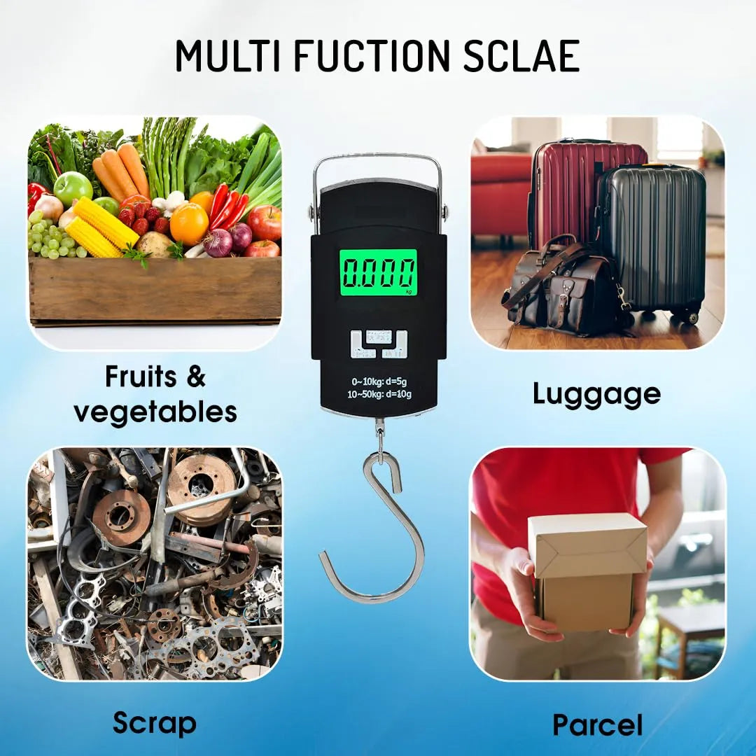 (5gram - 50KG) Digital Luggage Weight Hanging Scale | Travel Portable Weighing Machine for Bags & Fishing (2 Cell Included)