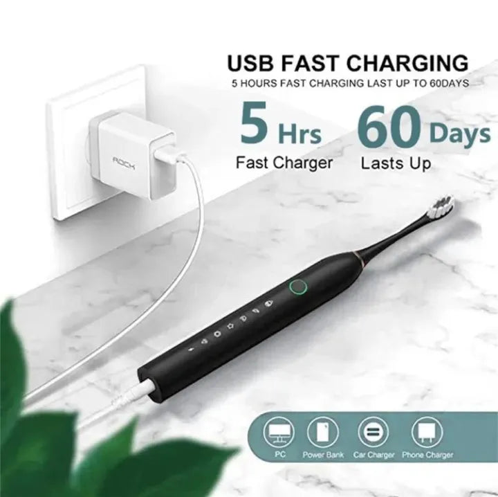 6 Modes Sonic Electric Toothbrush Smart Timer Rechargeable Whitening Tooth brush