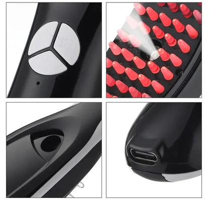 Unisex Electric Hair Growth Comb with Red and Blue LED Light Therapy, Rechargeable Steam Spray Hair Hydration