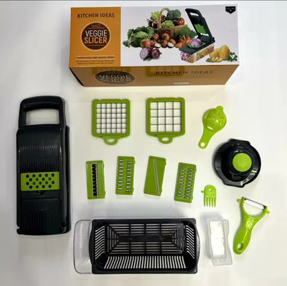 Veggie slicer 16 pieces (Gray, 1) 16 pieces hand operated vegetable slicer, veggie chopper, food chopper, onion cutter.