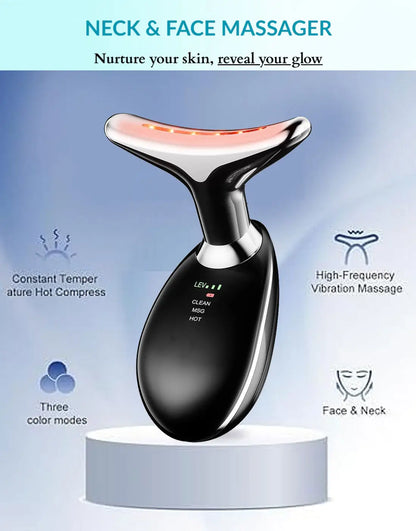 Rechargeable LED Facial Massager for Face & Neck - Vibrating Massager (7 Lights)