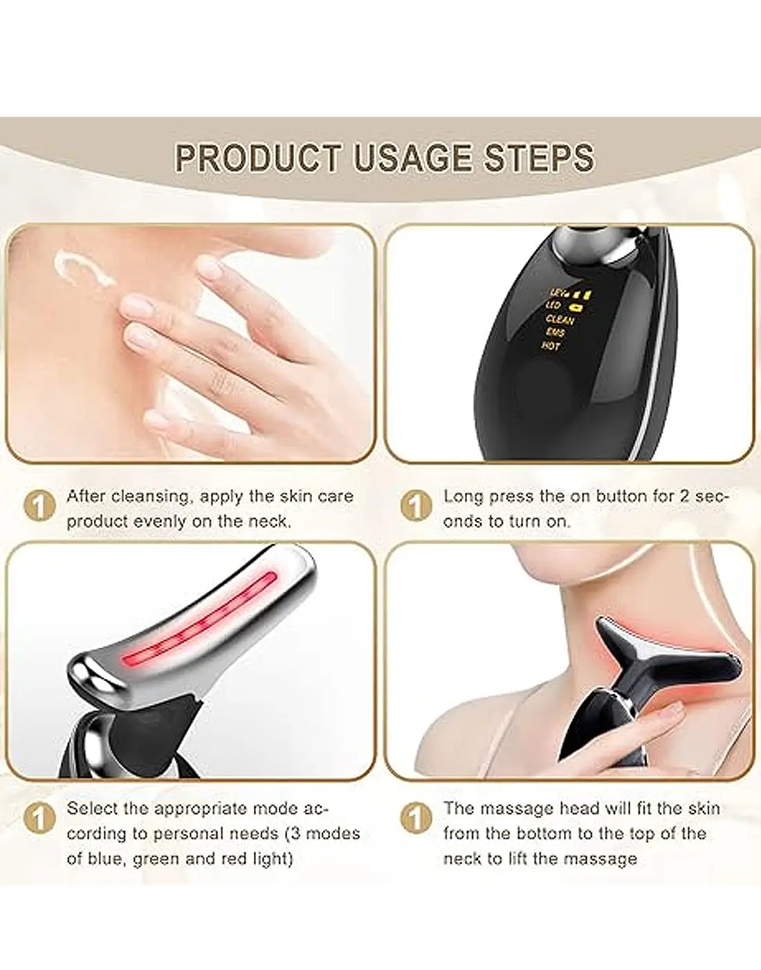 Rechargeable LED Facial Massager for Face & Neck - Vibrating Massager