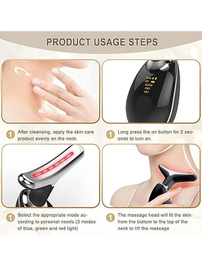 Rechargeable LED Facial Massager for Face & Neck - Vibrating Massager (7 Lights)