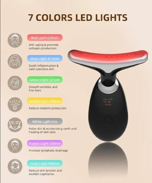 Rechargeable LED Facial Massager for Face & Neck - Vibrating Massager (7 Lights)