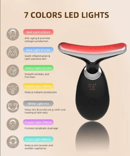 Rechargeable LED Facial Massager for Face & Neck - Vibrating Massager (7 Lights)